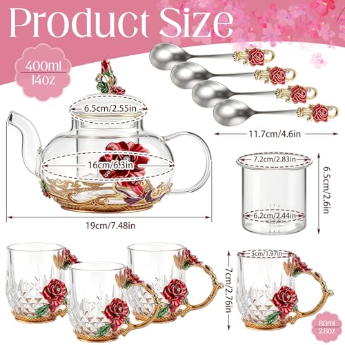 5 Pcs Floral Glass Tea Set (5 Count)
