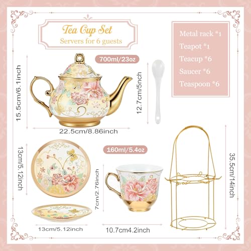 20 Pcs Porcelain Tea Set with Metal Holder (20 Count)