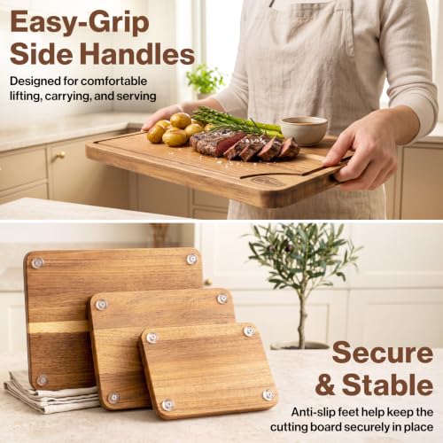 Acacia Wood Cutting Boards for Kitchen Set of 3 (3 Count)