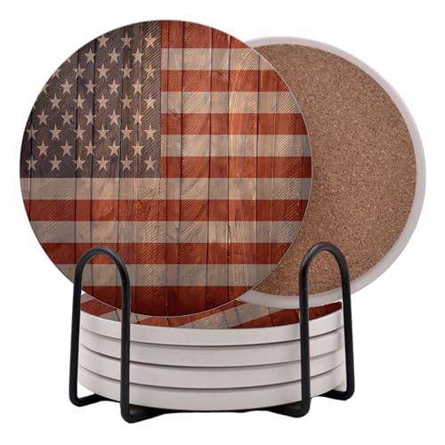 USA American Flag United States Round Coasters Set of 6