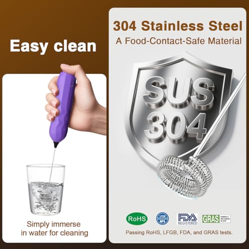 Ultra Fast Handheld Milk Frother Double Whisk with Stand 2 Batteries Stainless Steel for Lattes Cappuccino Matcha Hot Chocolate Coffee Bar Accessories Kitchen Gadgets Gift