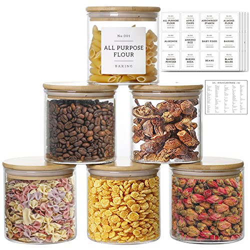 20 OZ Glass Food Storage Jars with 132 Pantry Labels Preprinted