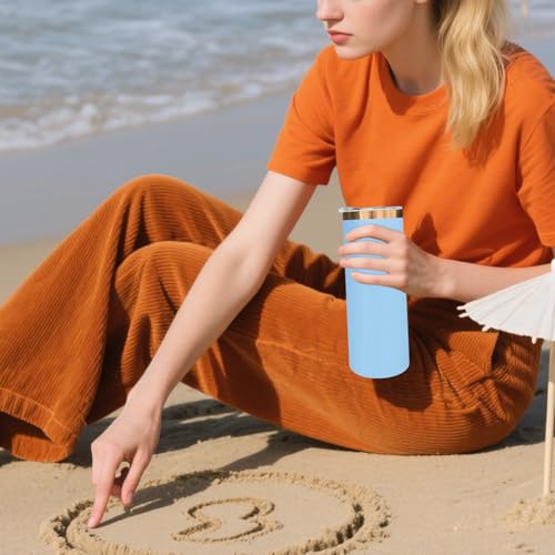 20 oz Skinny Tumblers Bulk with Lids and Straws Sky Blue