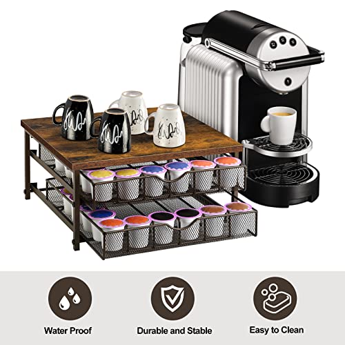 Coffee Pod Drawer Holder Coffee Pod Storage Organizer for Counter 2 Tier Coffee Pod Holder 72 Capacity Capsule Storage Rack with Sliding Baskets for Home Office