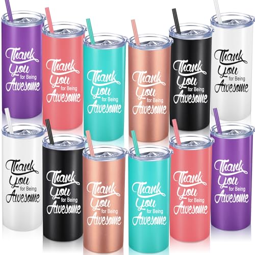 12 Sets Thank You Gifts Tumbler 16 Oz with Lid Straw