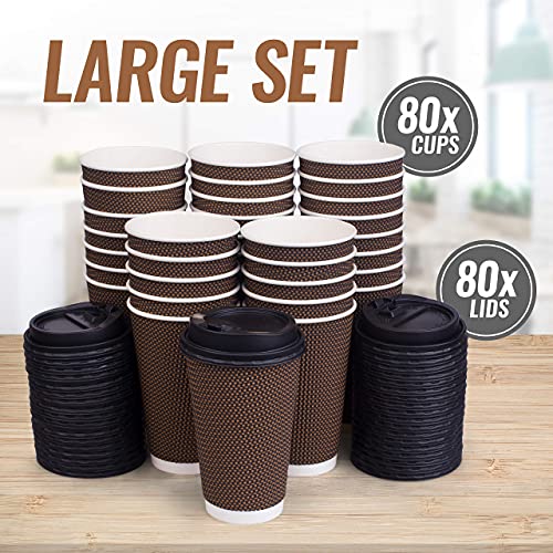 Brown Disposable Coffee Cups With Lids 16 oz (80 Count)