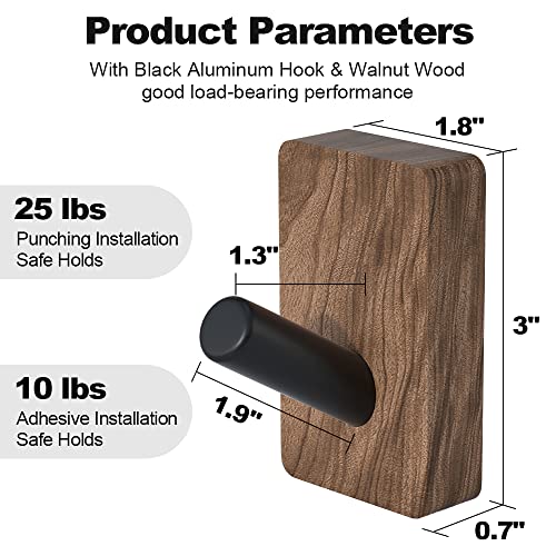 4 PCS Black Walnut Wood Wall Hooks (4 Count)