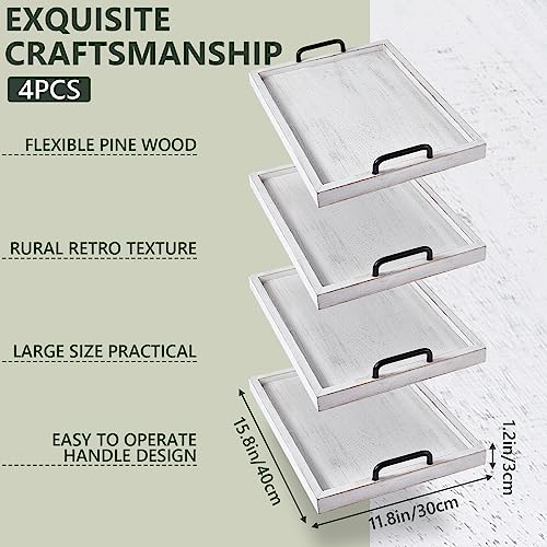 4 Pcs Large Wooden Serving Tray Decorative 15.8 x 11.8 x 1.2 in Ottomantray Rustic with Handle Coffee Table Wood Tray Kitchen Platter for Christmas Thanksgiving Party Gift Breakfast Wedding (4 Count)