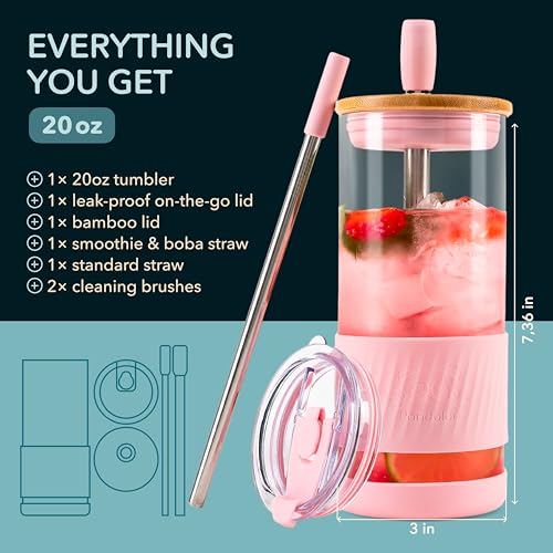 Glass Cups With Lids and Straws