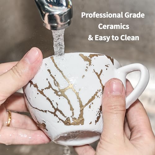 Ceramic Demitasse Espresso Cups Set with Saucers and Metal Stand (4 Count)