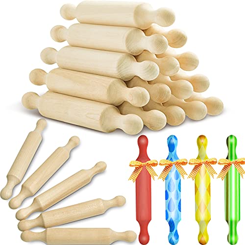 15 Pcs Wooden Mini Rolling Pin Long Kitchen Baking Small Dough Rolling Pin for Children Fondant Pastry Pizza Crafting and Imaginative Play for Halloween and Christmas Presents