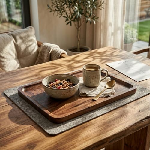Wood Serving Tray Wooden Decorative Coffee Tea Platter Black Walnut 15.3 x 11.4 Inches