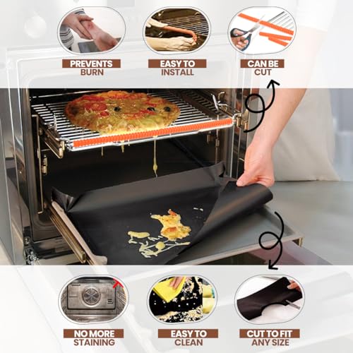 Oven Liners for Bottom of Oven 17"x 25" and Silicone Rack Guards Orange 22" (4 Count)