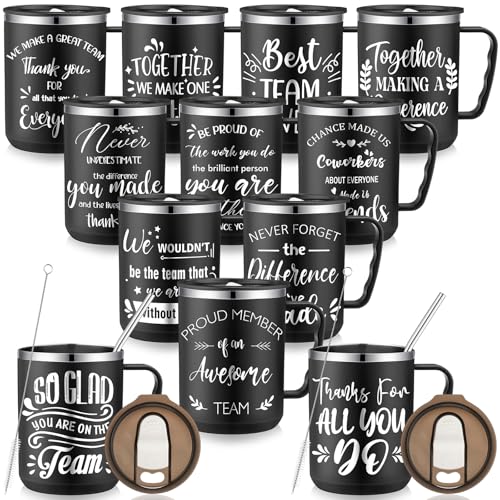 12 Pcs Employee Appreciation Gifts Bulk 17 oz Travel Coffee Mug with Lid Handle for Women Thank You Gifts Stainless Steel Tumblers Insulated Mug for Coworker Teacher (12 Count)