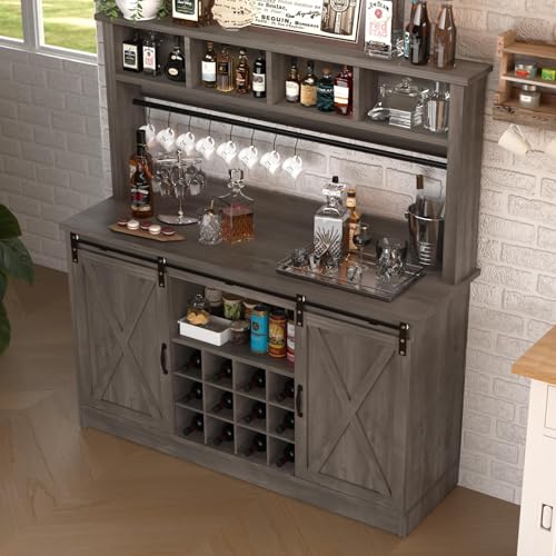 55” Farmhouse Coffee Bar with 4 Tier Storage Hutch