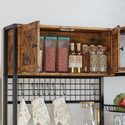 Bakers Rack with Cabinet and Power Outlet