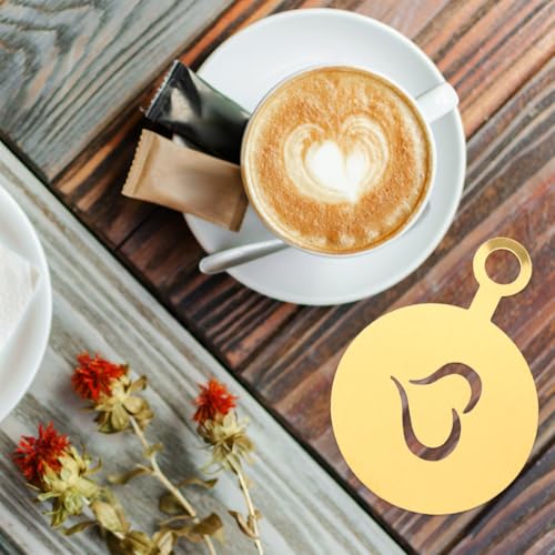 Coffee Latte Art Stencils 4 Pcs Metal Coffee Stencils for Cappuccino Chocolate Decoration Milk Foams Templates Flower Mold 4.72X3.34In