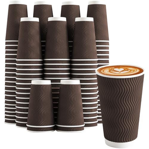 90 Pack 16 oz Disposable Paper Coffee Cups Insulated Brown (90 Count)
