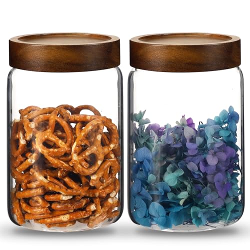 30oz Glass Jars with Airtight Lid Sugar Coffee coffee Storage Container Round Glass Candy Canisters for Spice Kitchen Seasoning Tea Herb Overnight Oats Bar Parfait Snacks (2 Count)