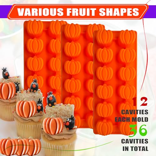 Halloween Pumpkin Chocolate Mold 3 PCS Silicone Chocolate Mold With 2 Dropper (3 Count)