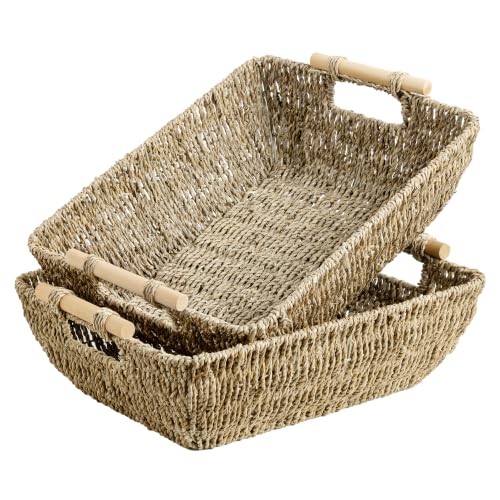 Hand Woven Jumbo Storage Baskets with Wooden Handles (2 Count)