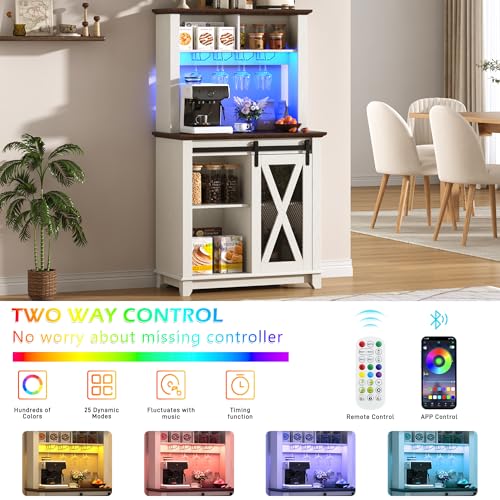 31.5"Wide Farmhouse Coffee Bar Cabinet with LED Light