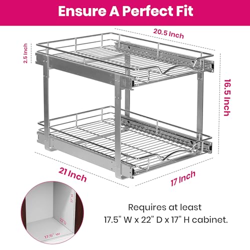2-Tier Pull-Out Cabinet Organizer for Kitchen, 17" W x 21”D x 16.5" H