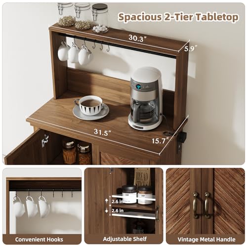 Coffee Bar Cabinet with Storage and Charging Station