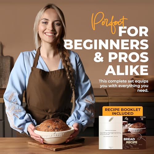 9" Round Banneton Bread Proofing Basket Set with Starter Jar