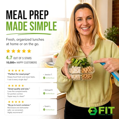 Glass Meal Prep Containers 2 and 3 Compartments (4 Count)
