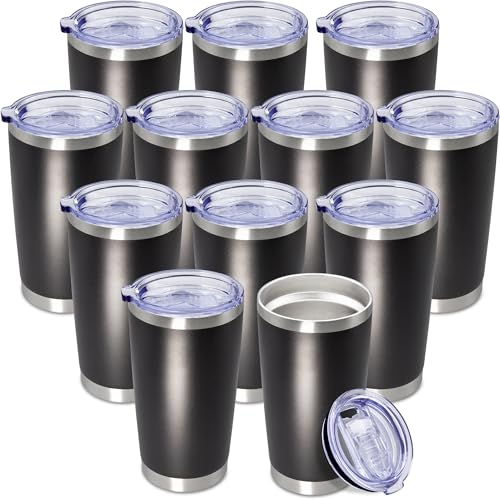 20oz Tumbler Insulated Coffee Tumblers with Lid Stainless Steel Black 12P (12 Count)