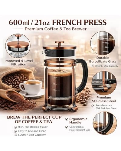 21 oz Bronze French Press Coffee Maker