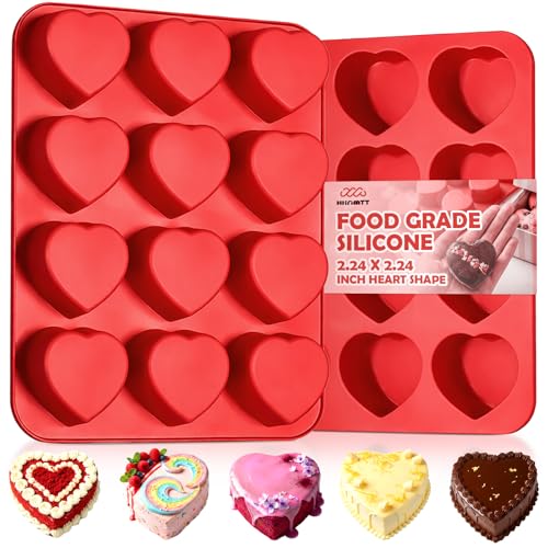 2Pcs Silicone Heart Molds for Chocolate Muffin 12 (2 Count)