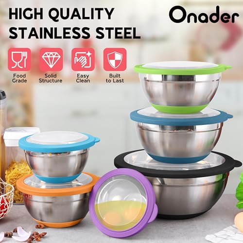 Colorful Mixing Bowl Set of 6 for Kitchen (7.33 Count)