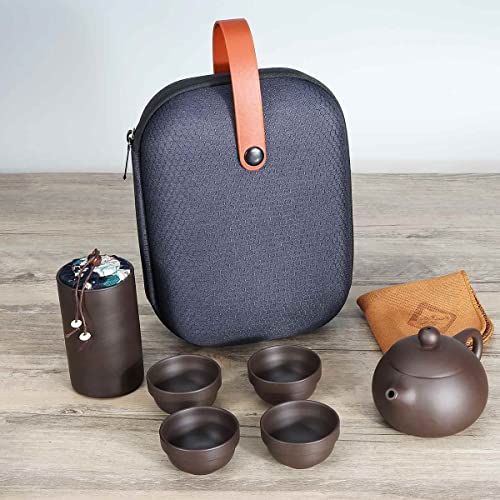 Teaware Sets Portable Teapot Tea Set Gift Purple Sand Tea Pot + 4 Cups + 1 Storage Bag Travel Drinkware Kitchen Tools