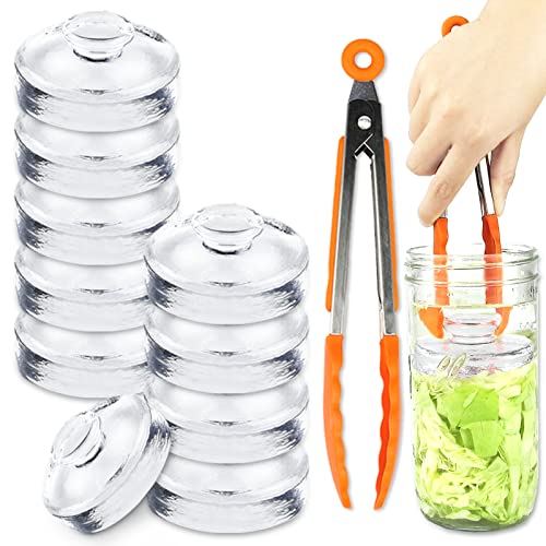 10 Pack Glass Fermentation Weights with Easy Grip Handle and Unique Texture Design for Large Wide Mouth Mason Jars (10 Count)