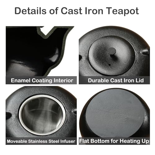 67.6oz Large Cast Iron Teapot and Cups Set