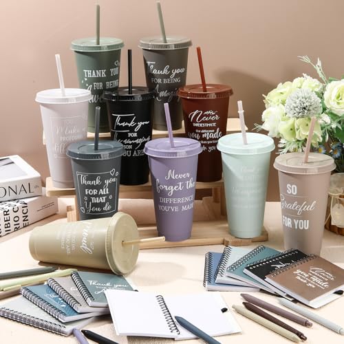 90 Pcs Employee Appreciation Gifts Bulk 24 oz Thank You Tumbler with Lid and Straw Mini Spiral Notebooks and Pens Appreciation Gifts for Team Employee Coworkers Teacher (90 Count)
