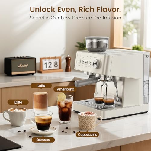 2026 Upgrade) 15 Bar Espresso Machine with Grinder & Milk Frother Steam Wand, 58mm Commercial Espresso Maker for Home,Coffee Maker with Grinder Perfect for latte,Cappuccino