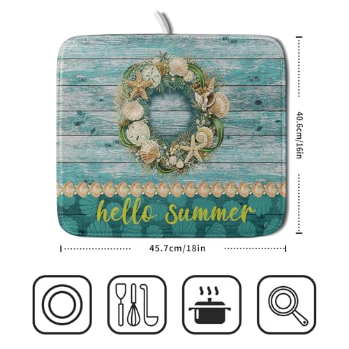 Hello Summer Dish Drying Mat for Kitchen Counter