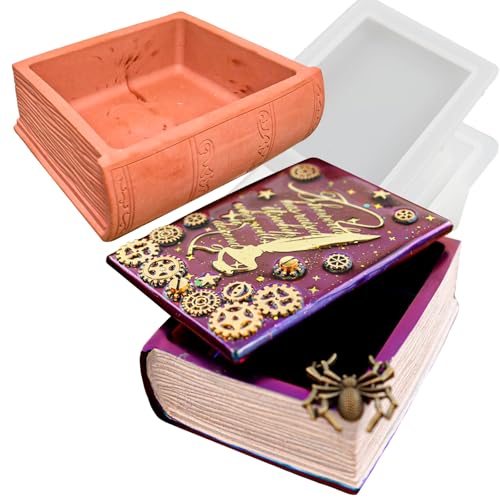 Resin Box Mold with Lid Book Shape Storage Box Silicone Molds for Epoxy Resin Concrete 3D Candle Holder Jewelry Trinket Container Succulent Plant Pot Mold DIY Art Casting Craft Home Decor