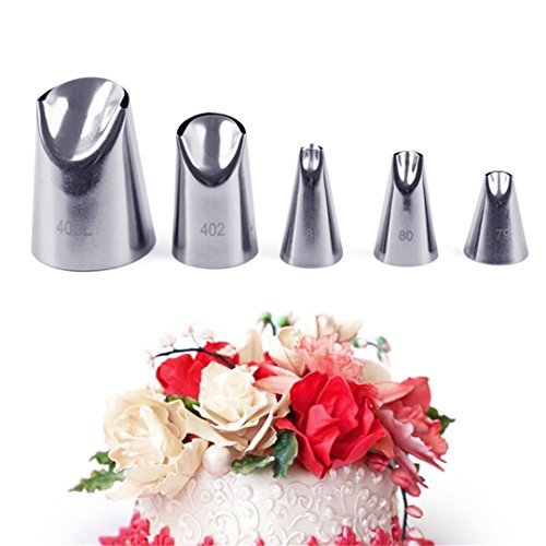 5 piece Stainless Steel Rose Flower Piping Tips Piping Nozzles Cake Decorating Supplies Cookies Cupcake Icing Decorating Supplies Decorating Kits Frosting Icing Tips Baking Set Tools #3 (5 Count)