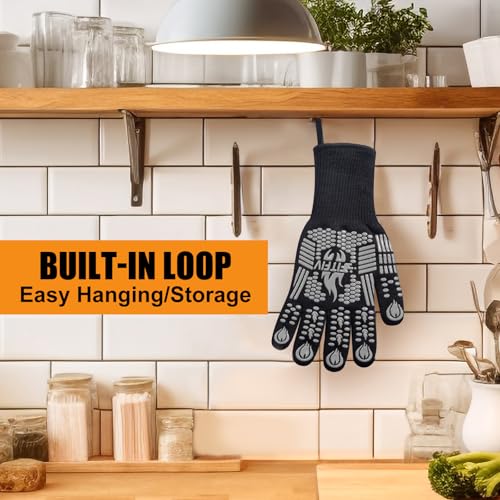 BBQ Gloves 1472°F Heat Resistant with Silicone Grip Oven Mitts (2 Count)
