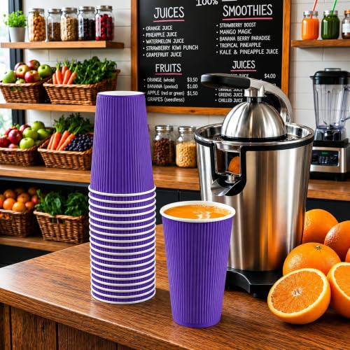 Ripple Wall Coffee Cups 500 Count 16 Ounce Insulated Royal Purple Paper Cups