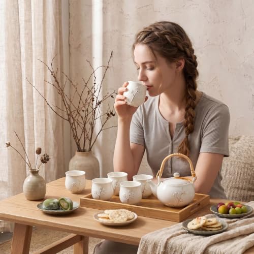 Japanese Asian Tea Set for Adults with 1 Teapot 6 Cups 1 Tray