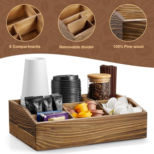Burnt Wood Coffee Station Organizer for Countertop