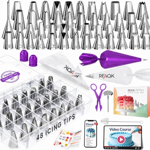 74PCs Icing Piping Bags and Tips Set for Beginners to Decorate Cake