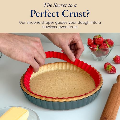 Classic Tart Pan 9 Inch Removable Bottom with Patented Silicone Crust Shaper
