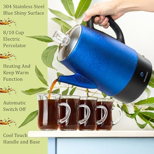10 Cup Shiny Blue Electric Percolator Coffee Pot (10 Count)