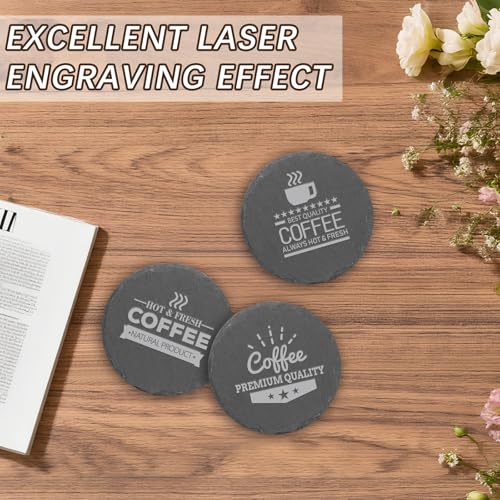 72 PCS Black Natural Slate Coasters Bulk Set 4 Inch Laser Engraving Blanks with Anti Scratch Bottoms for Home (72 Count)